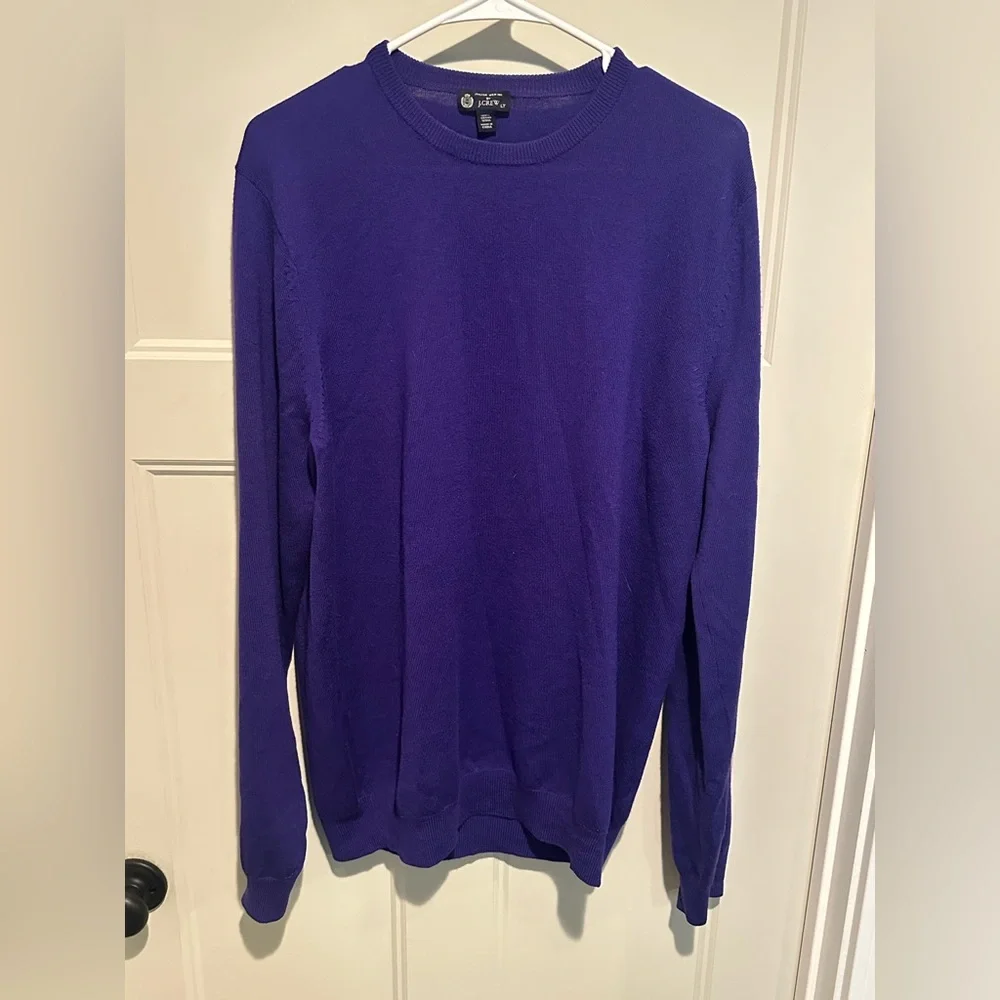 J. Crew Men's 100% Merino Wool Purple Crewneck Sweater - Large Tall